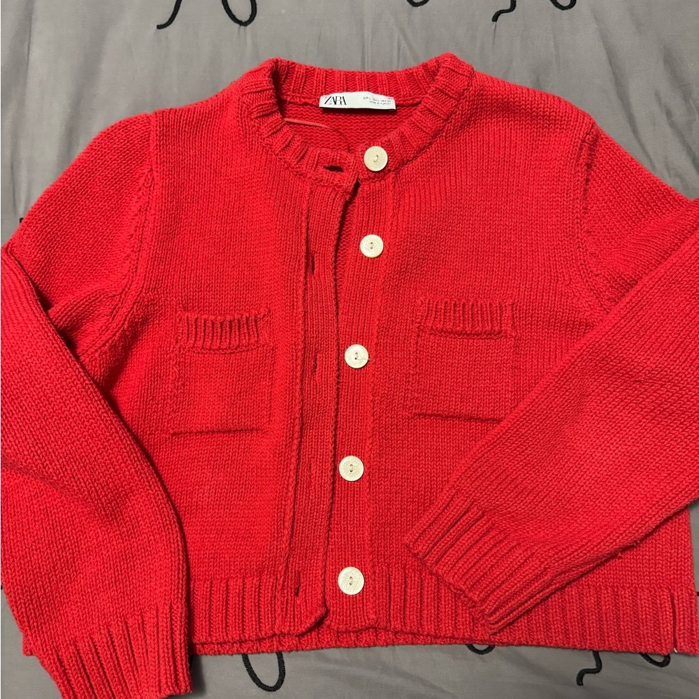 Zara Vibrant Red Cardigan Sweater